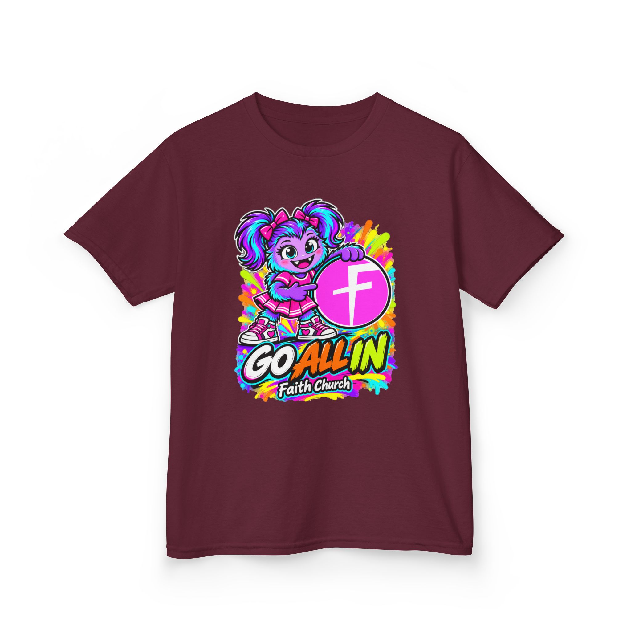 Kids T-Shirt — "Go All In" Faith Church Bright Mascot Design - Image 12