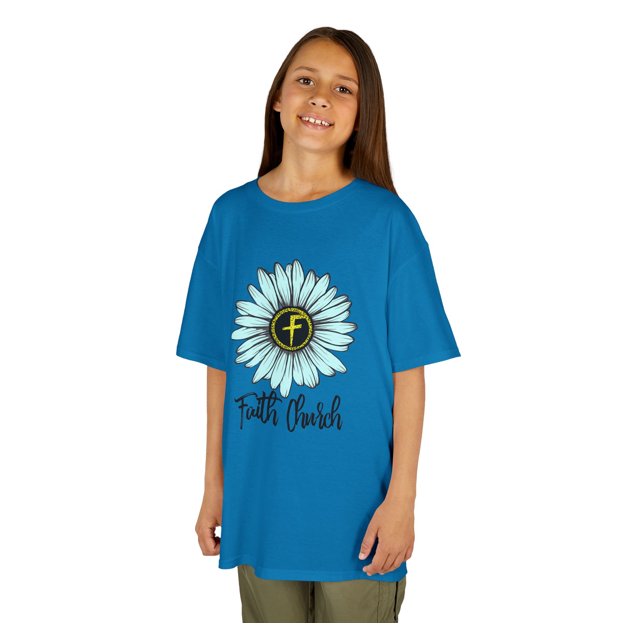 Kids Tee – Blue Daisy “Faith Overfear” Floral Christian Shirt - Image 31