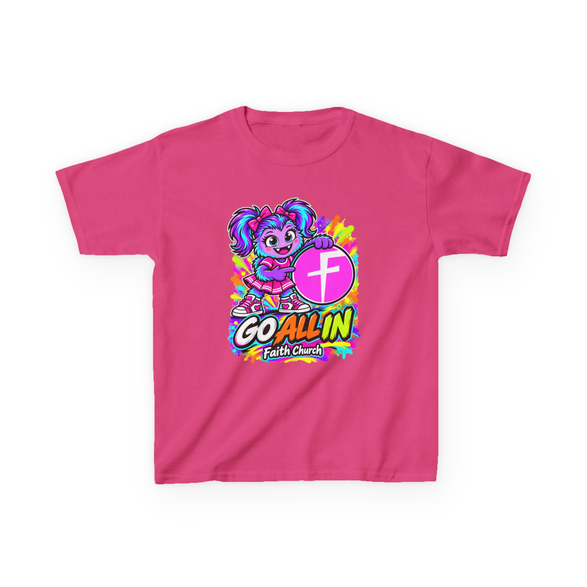Kids T-Shirt — "Go All In" Faith Church Bright Mascot Design - Image 51