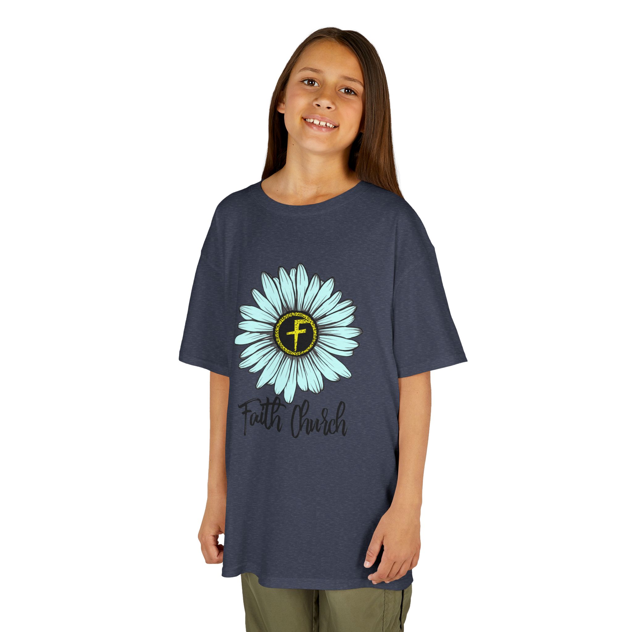 Kids Tee – Blue Daisy “Faith Overfear” Floral Christian Shirt - Image 43