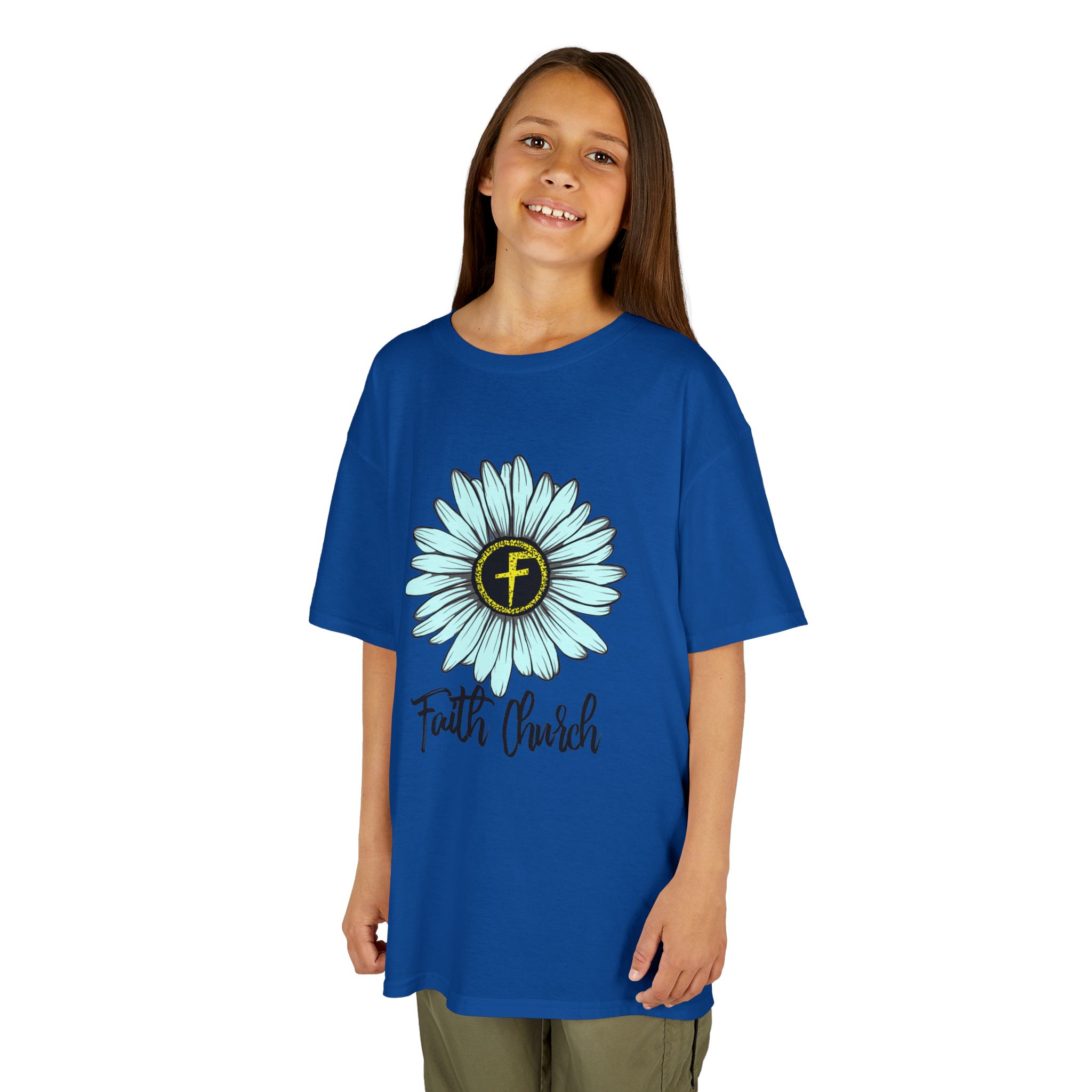 Kids Tee – Blue Daisy “Faith Overfear” Floral Christian Shirt - Image 39