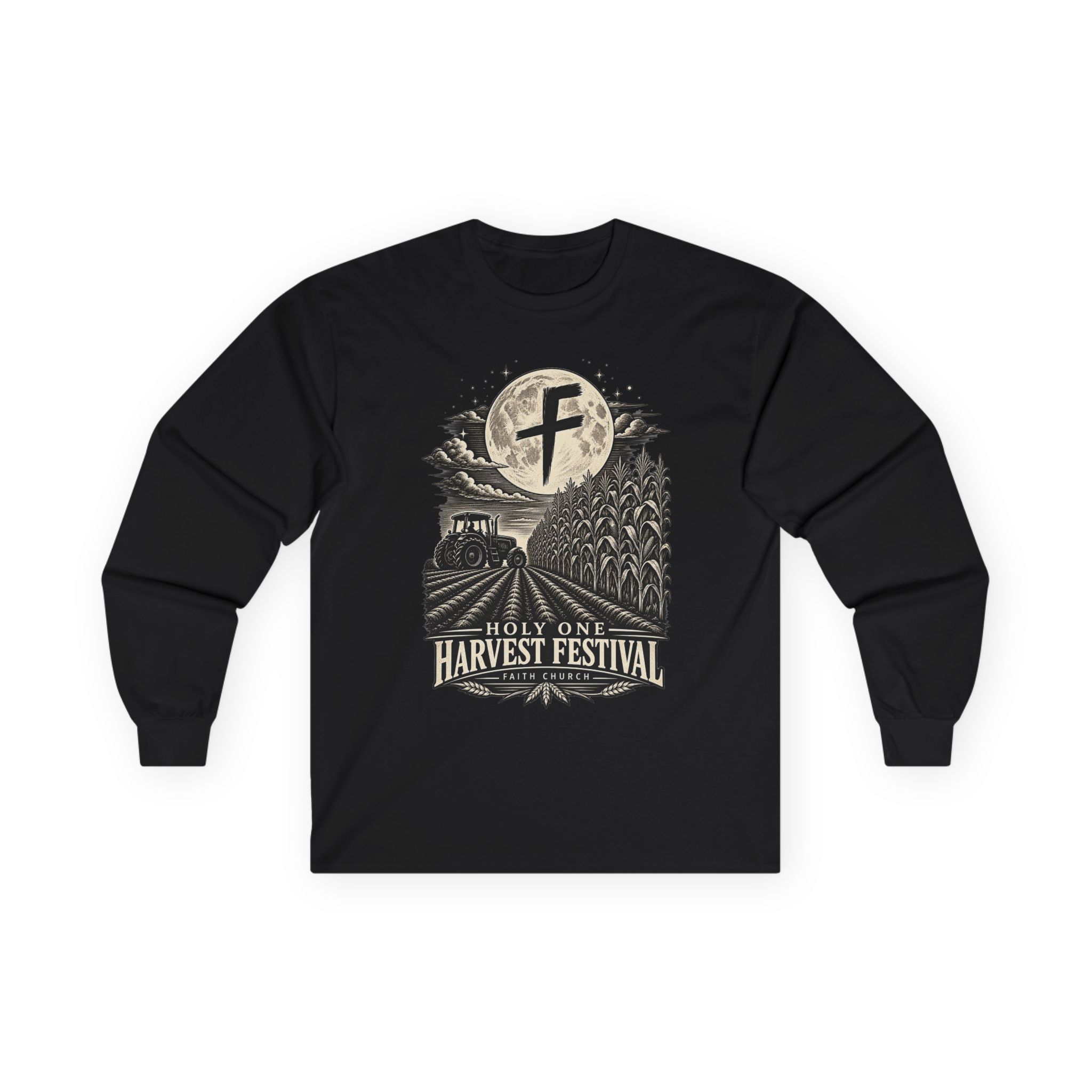 Harvest Festival Long Sleeve Tee — 'Holy One' Moonlit Farm Design - Image 2