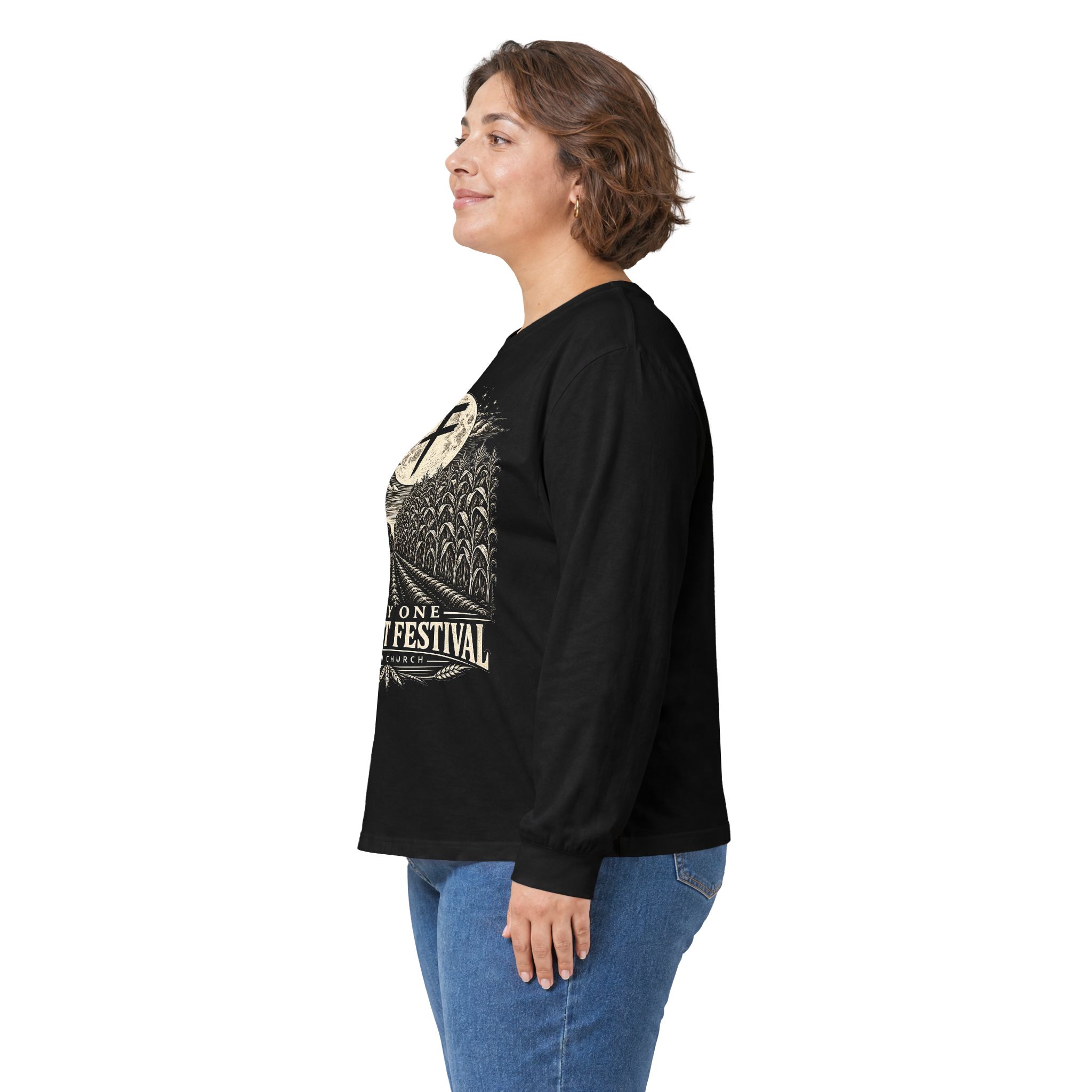 Harvest Festival Long Sleeve Tee — 'Holy One' Moonlit Farm Design - Image 4