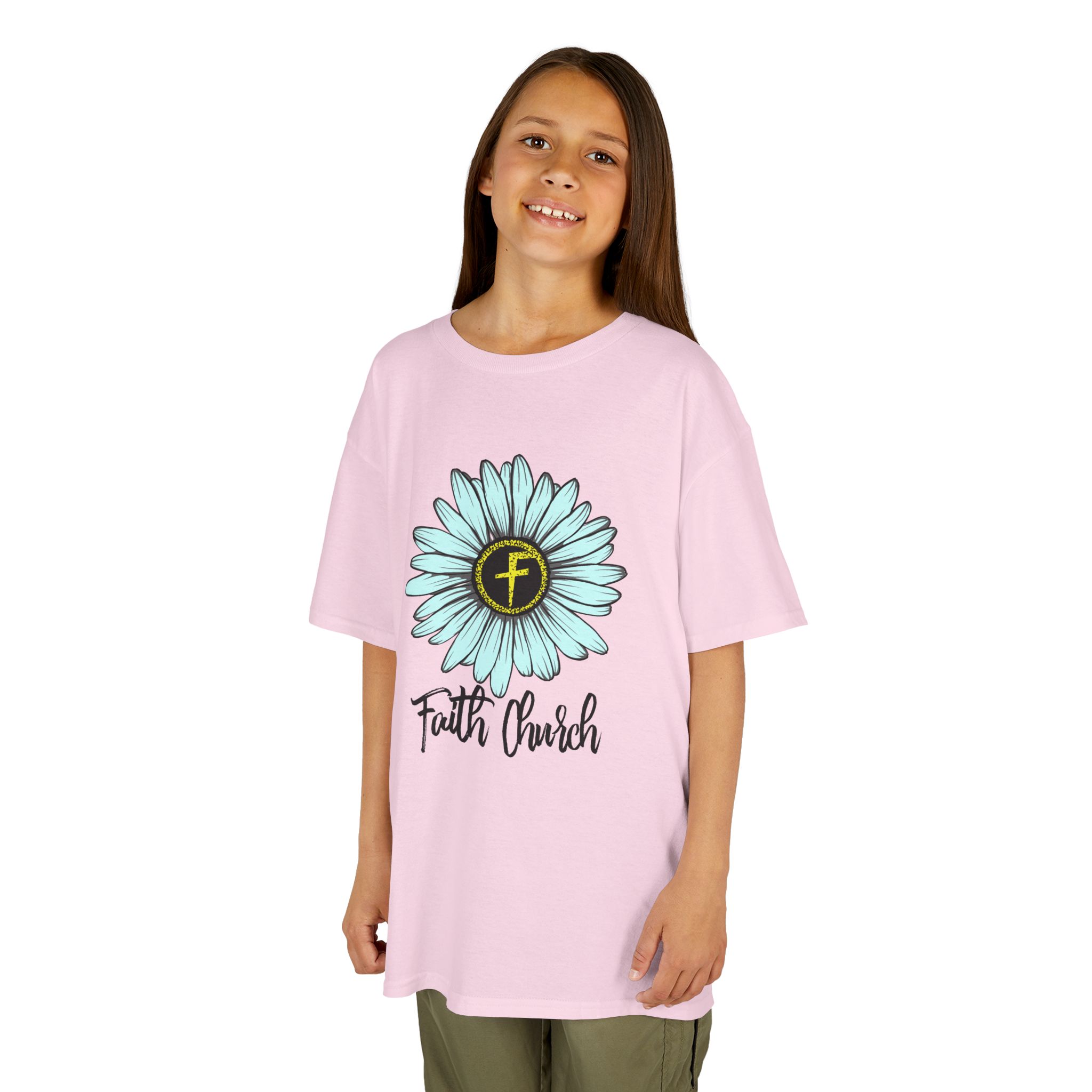 Kids Tee – Blue Daisy “Faith Overfear” Floral Christian Shirt - Image 47
