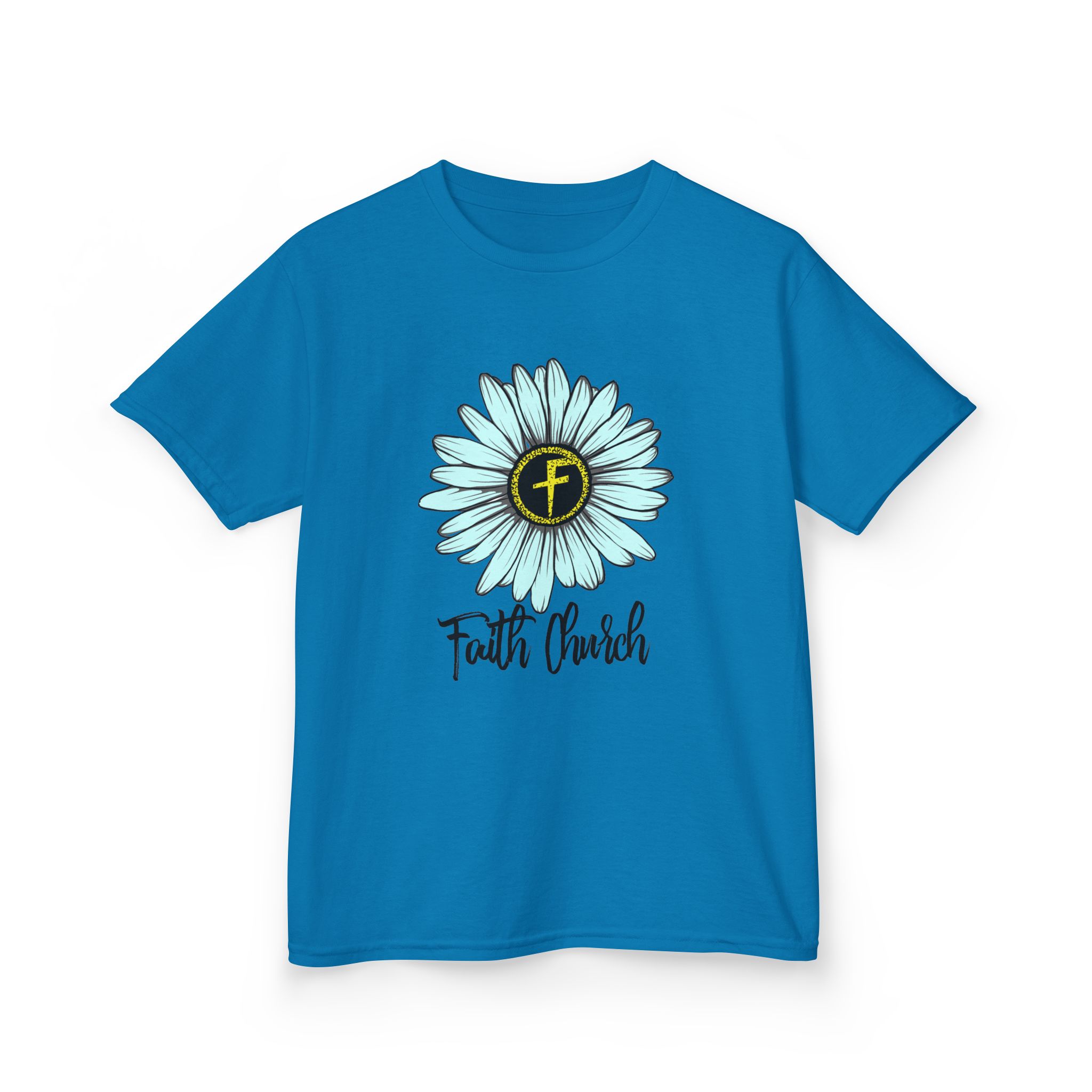 Kids Tee – Blue Daisy “Faith Overfear” Floral Christian Shirt - Image 30