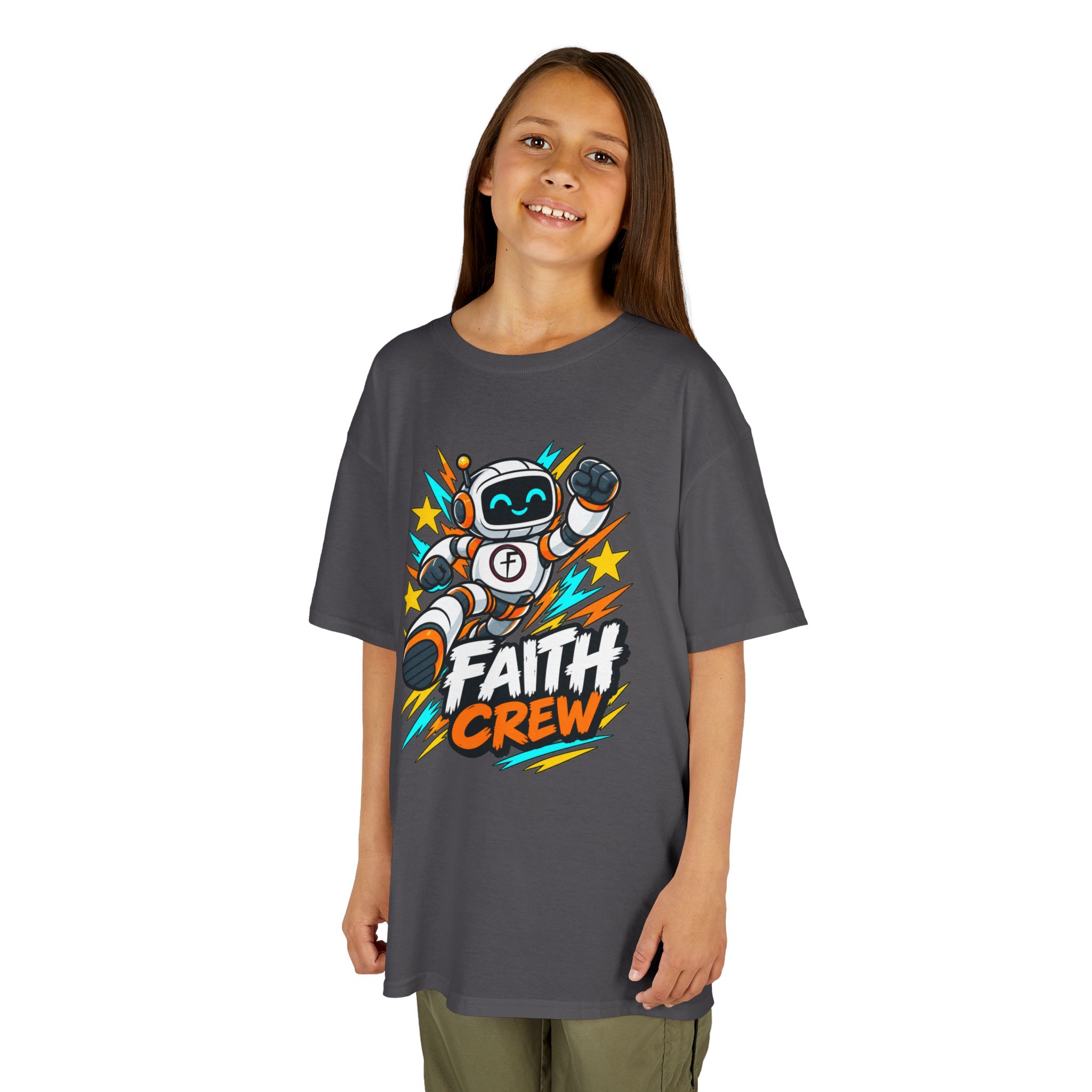 Kids' Faith Crew T-Shirt — Cute Robot Illustration Graphic Tee for Church & Sunday School - Image 34