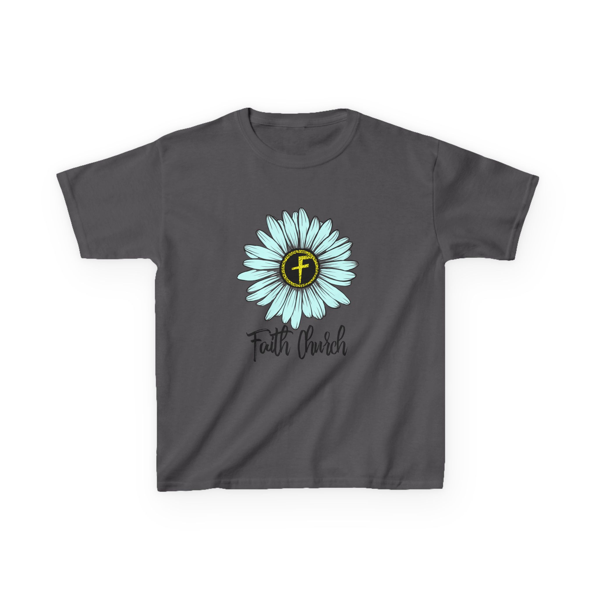 Kids Tee – Blue Daisy “Faith Overfear” Floral Christian Shirt - Image 33