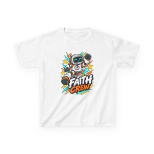 Kids' Faith Crew T-Shirt — Cute Robot Illustration Graphic Tee for Church & Sunday School