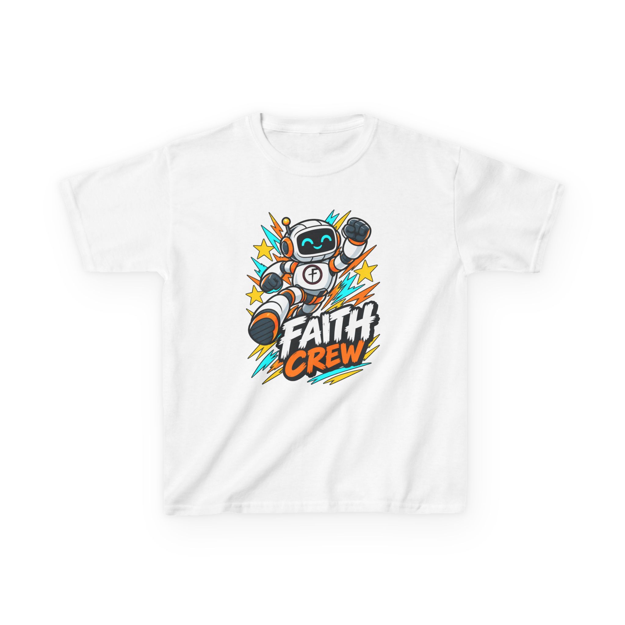 Kids' Faith Crew T-Shirt — Cute Robot Illustration Graphic Tee for Church & Sunday School