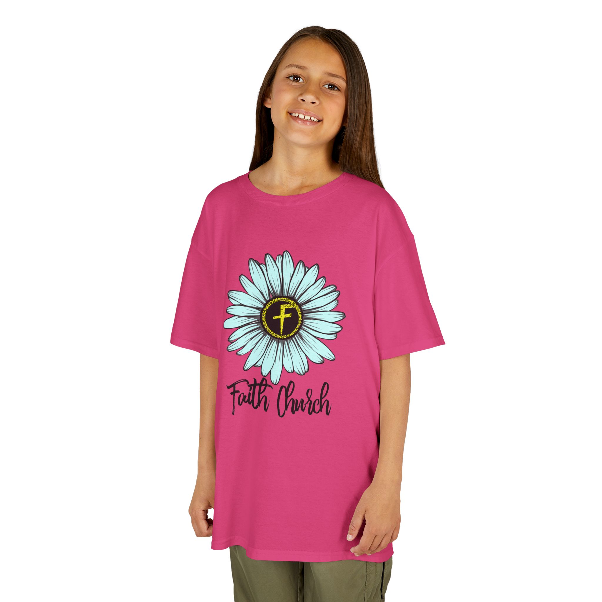 Kids Tee – Blue Daisy “Faith Overfear” Floral Christian Shirt - Image 51
