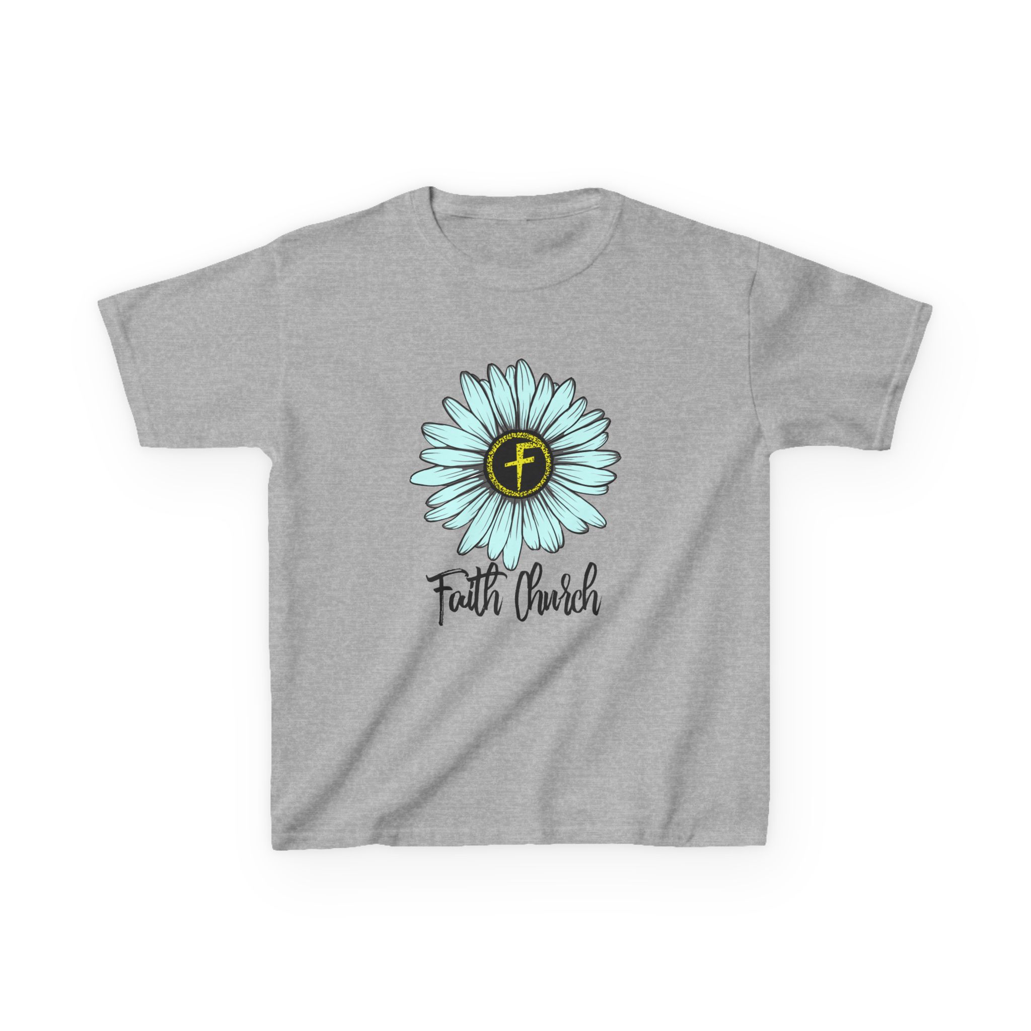 Kids Tee – Blue Daisy “Faith Overfear” Floral Christian Shirt - Image 5