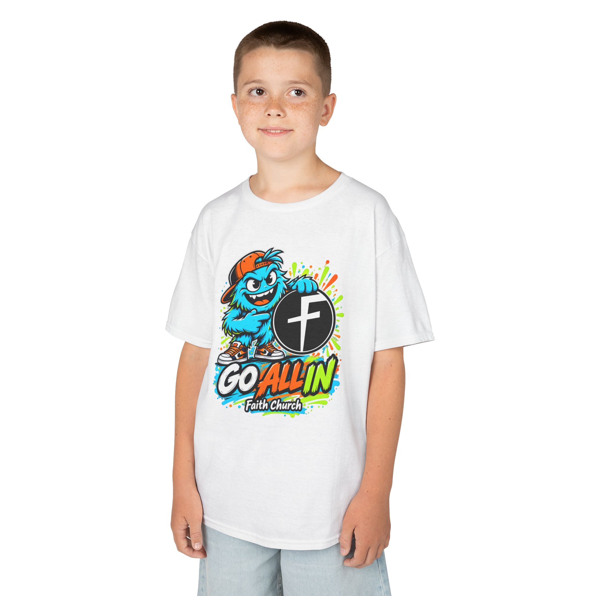 Kids T-Shirt — 'Go All In' Colorful Church Youth Graphic - Image 3