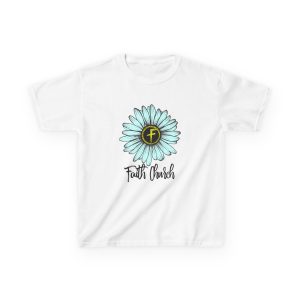 Kids Tee – Blue Daisy “Faith Overfear” Floral Christian Shirt