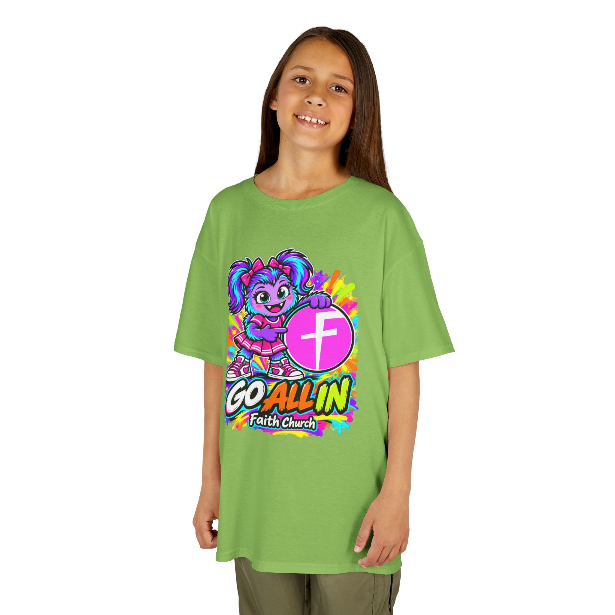 Kids T-Shirt — "Go All In" Faith Church Bright Mascot Design - Image 23