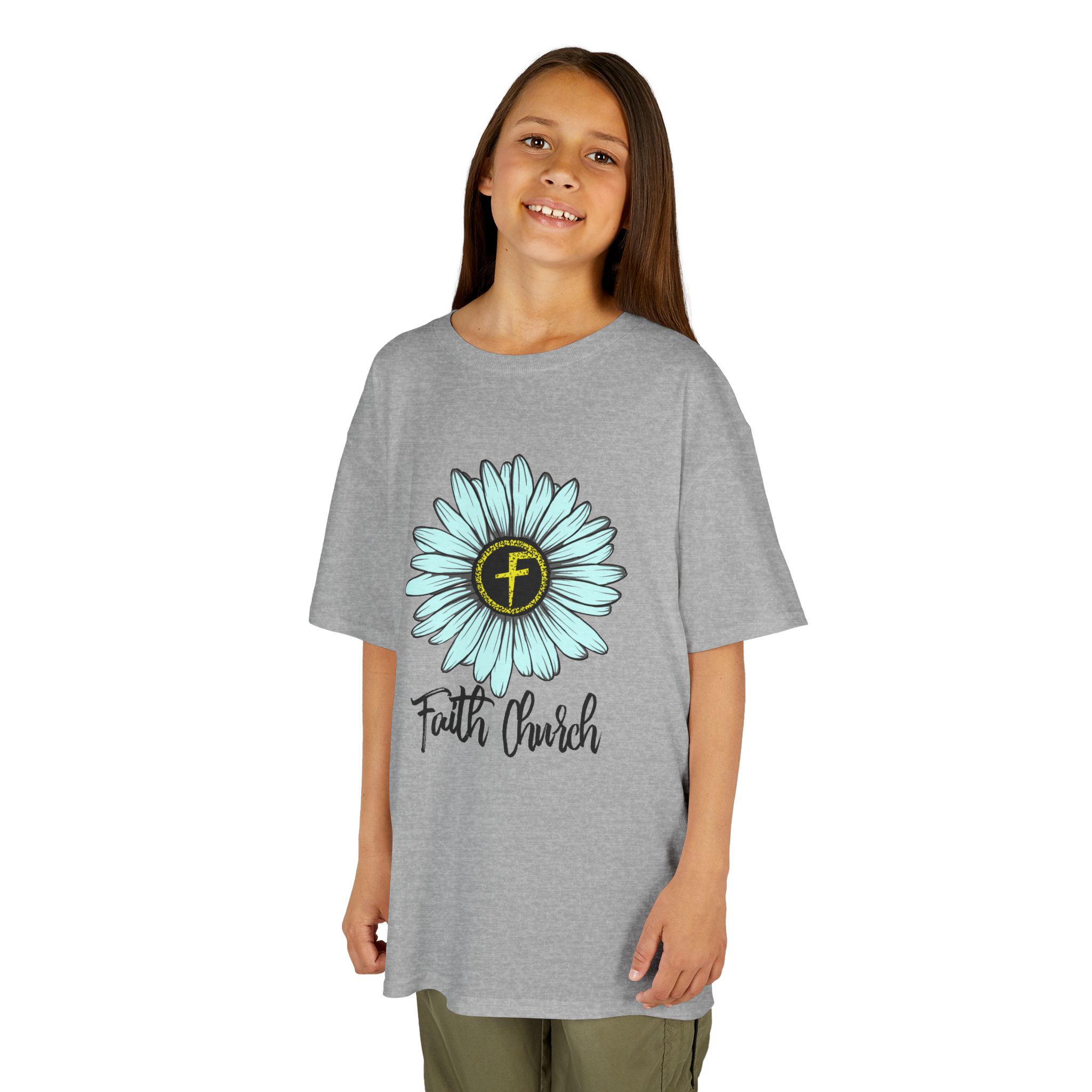 Kids Tee – Blue Daisy “Faith Overfear” Floral Christian Shirt - Image 7