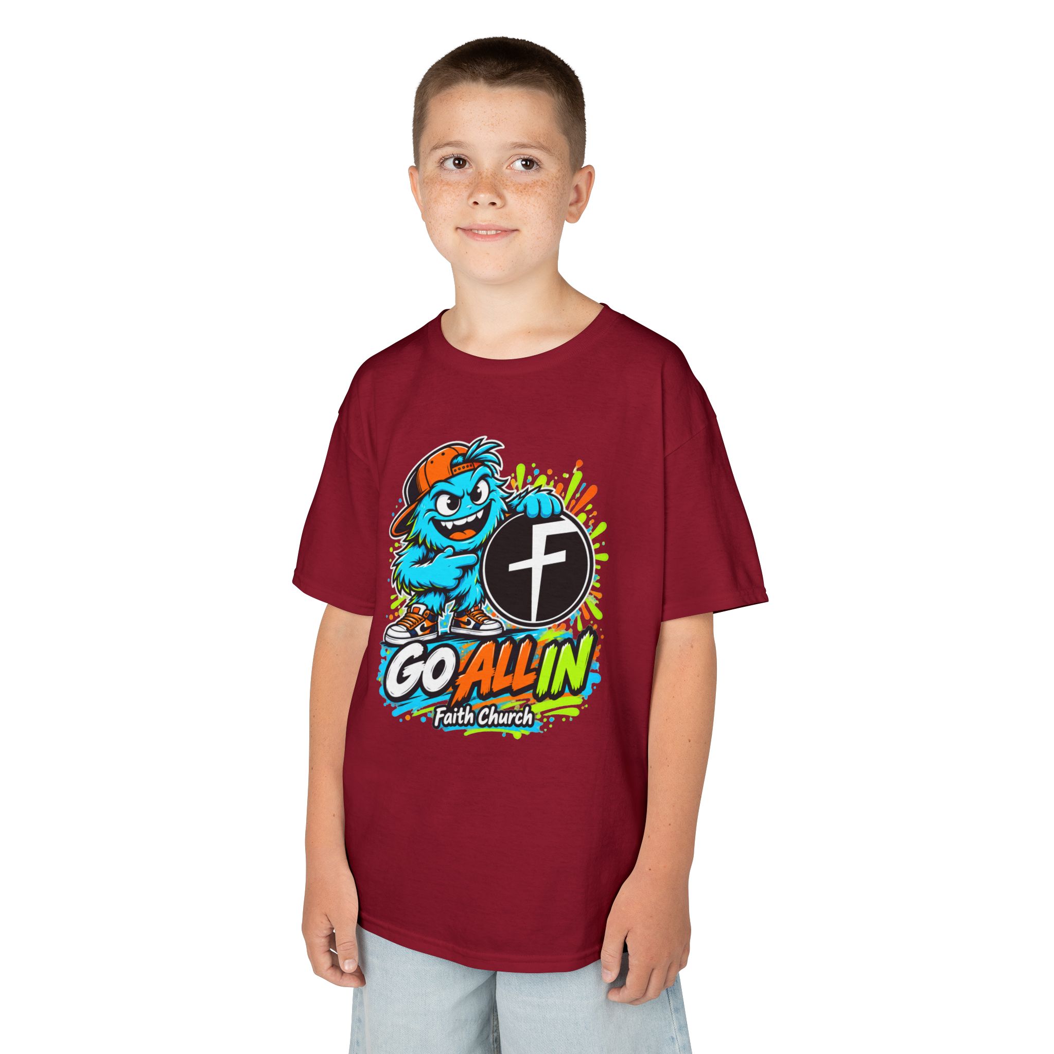 Kids T-Shirt — 'Go All In' Colorful Church Youth Graphic - Image 39