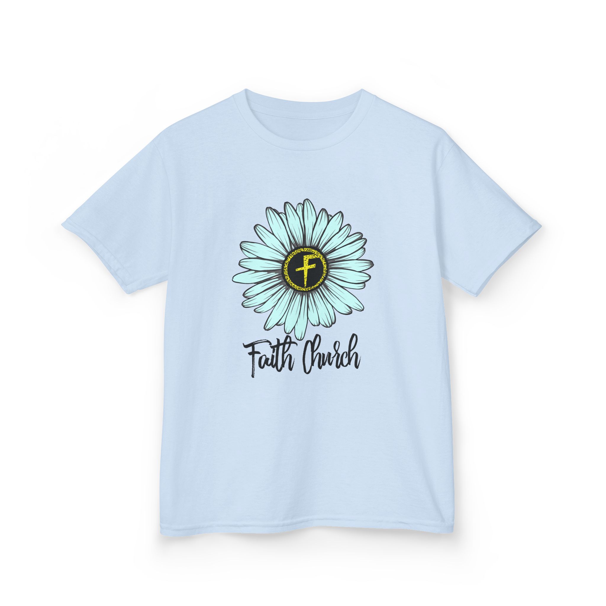 Kids Tee – Blue Daisy “Faith Overfear” Floral Christian Shirt - Image 26