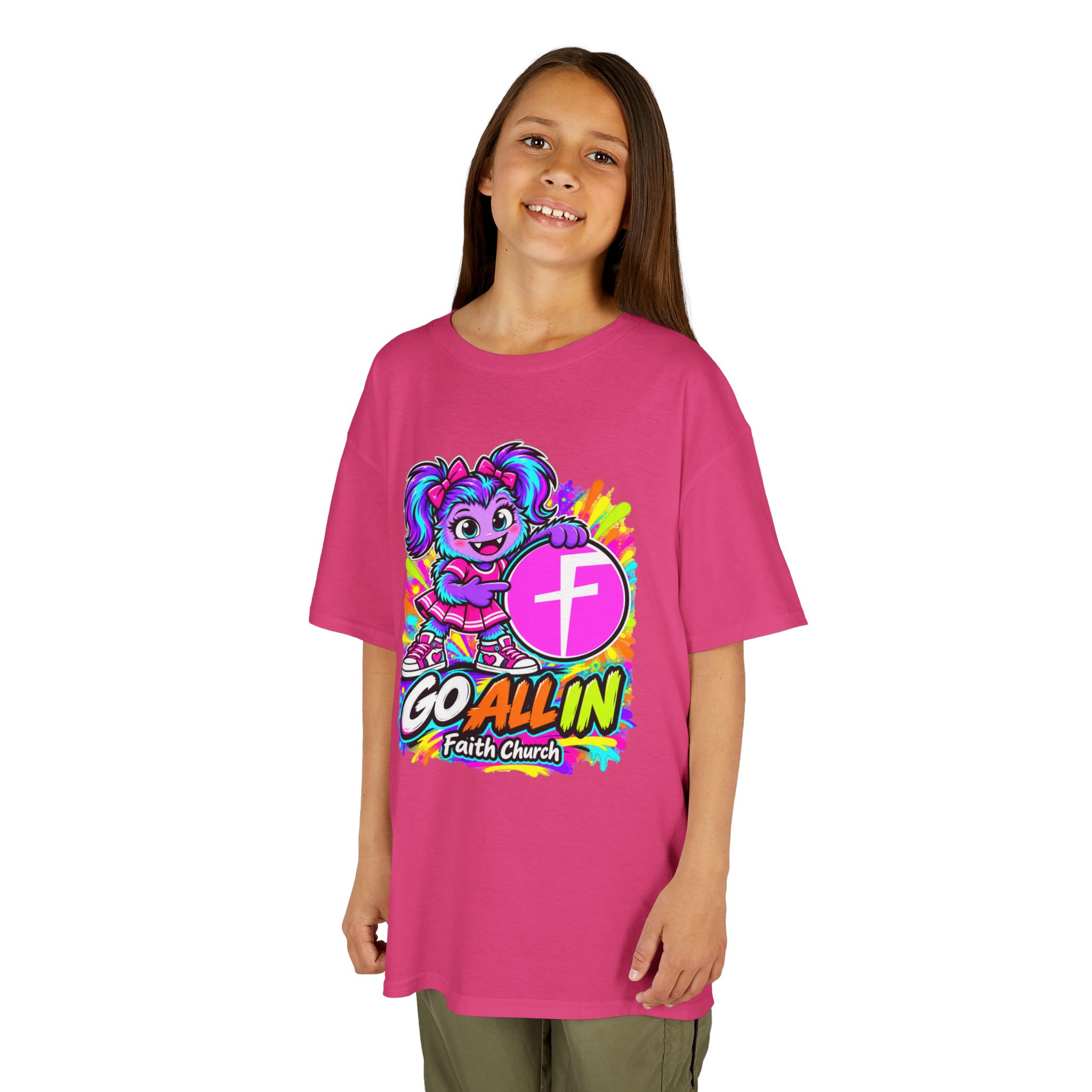 Kids T-Shirt — "Go All In" Faith Church Bright Mascot Design - Image 53