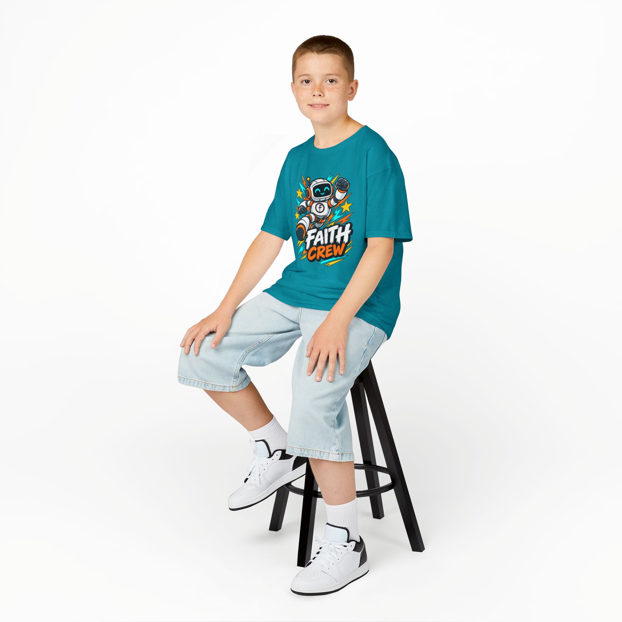 Kids' Faith Crew T-Shirt — Cute Robot Illustration Graphic Tee for Church & Sunday School - Image 28