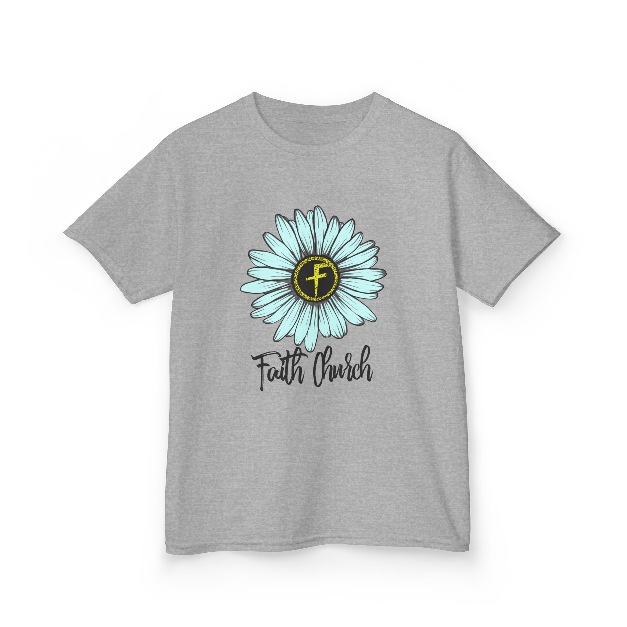 Kids Tee – Blue Daisy “Faith Overfear” Floral Christian Shirt - Image 6