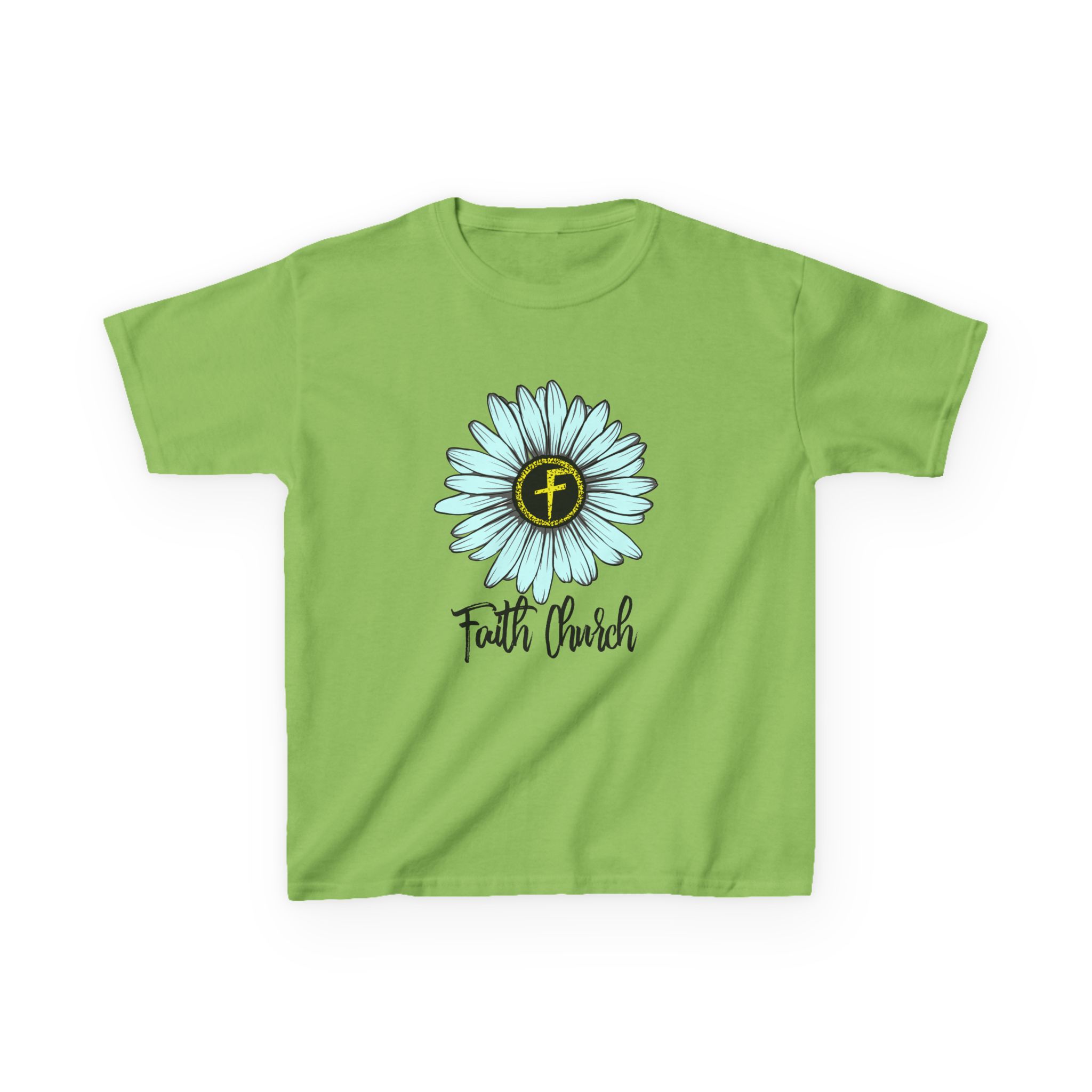 Kids Tee – Blue Daisy “Faith Overfear” Floral Christian Shirt - Image 13