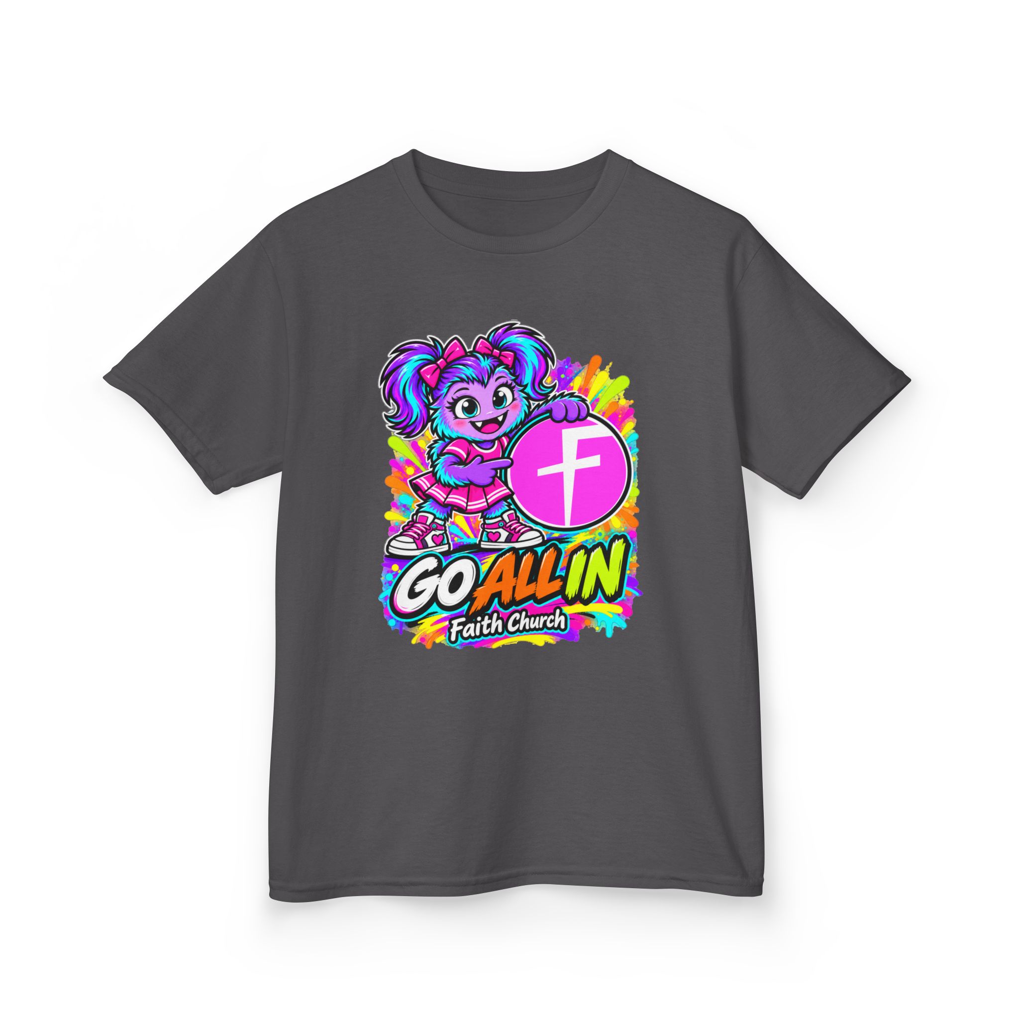 Kids T-Shirt — "Go All In" Faith Church Bright Mascot Design - Image 37