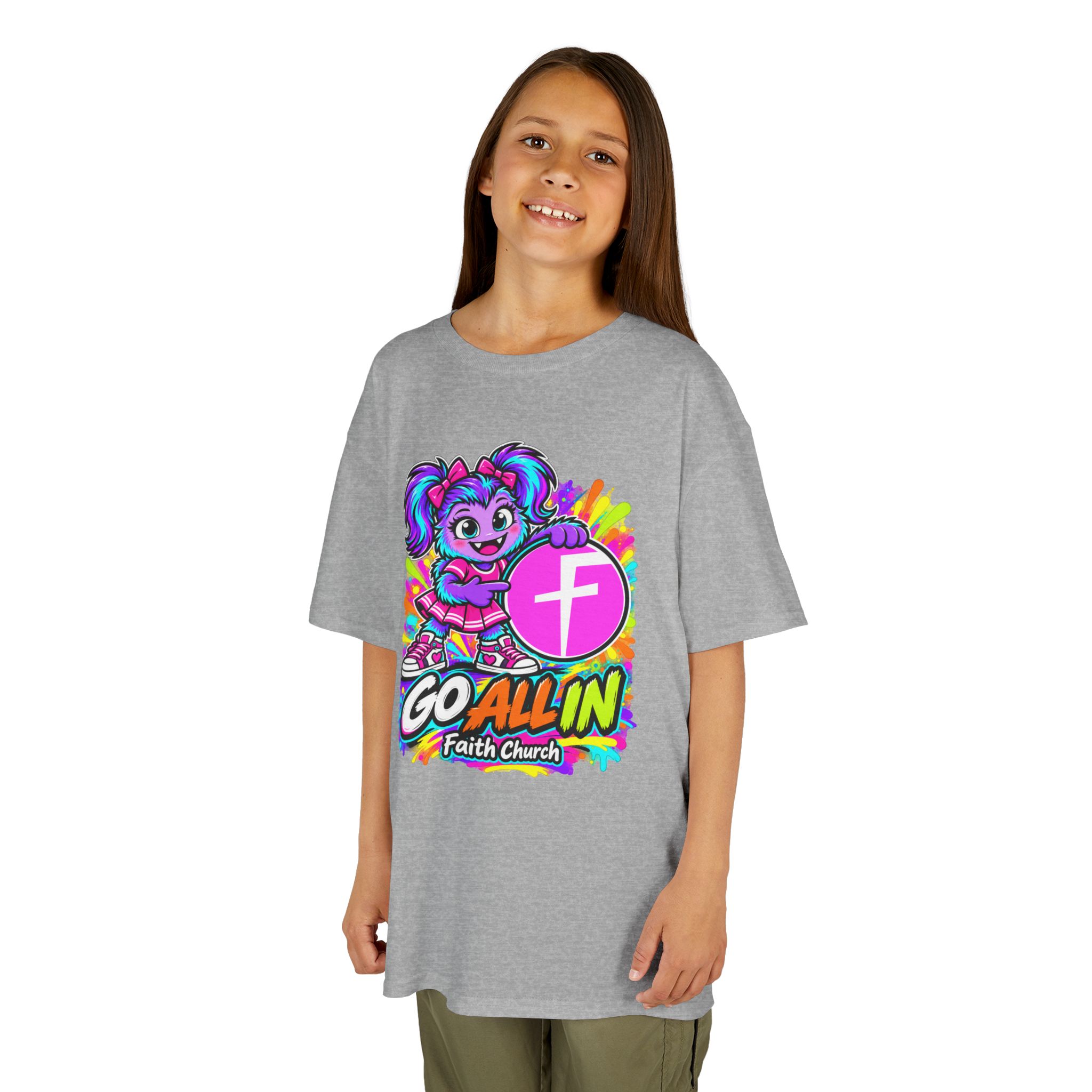 Kids T-Shirt — "Go All In" Faith Church Bright Mascot Design - Image 8