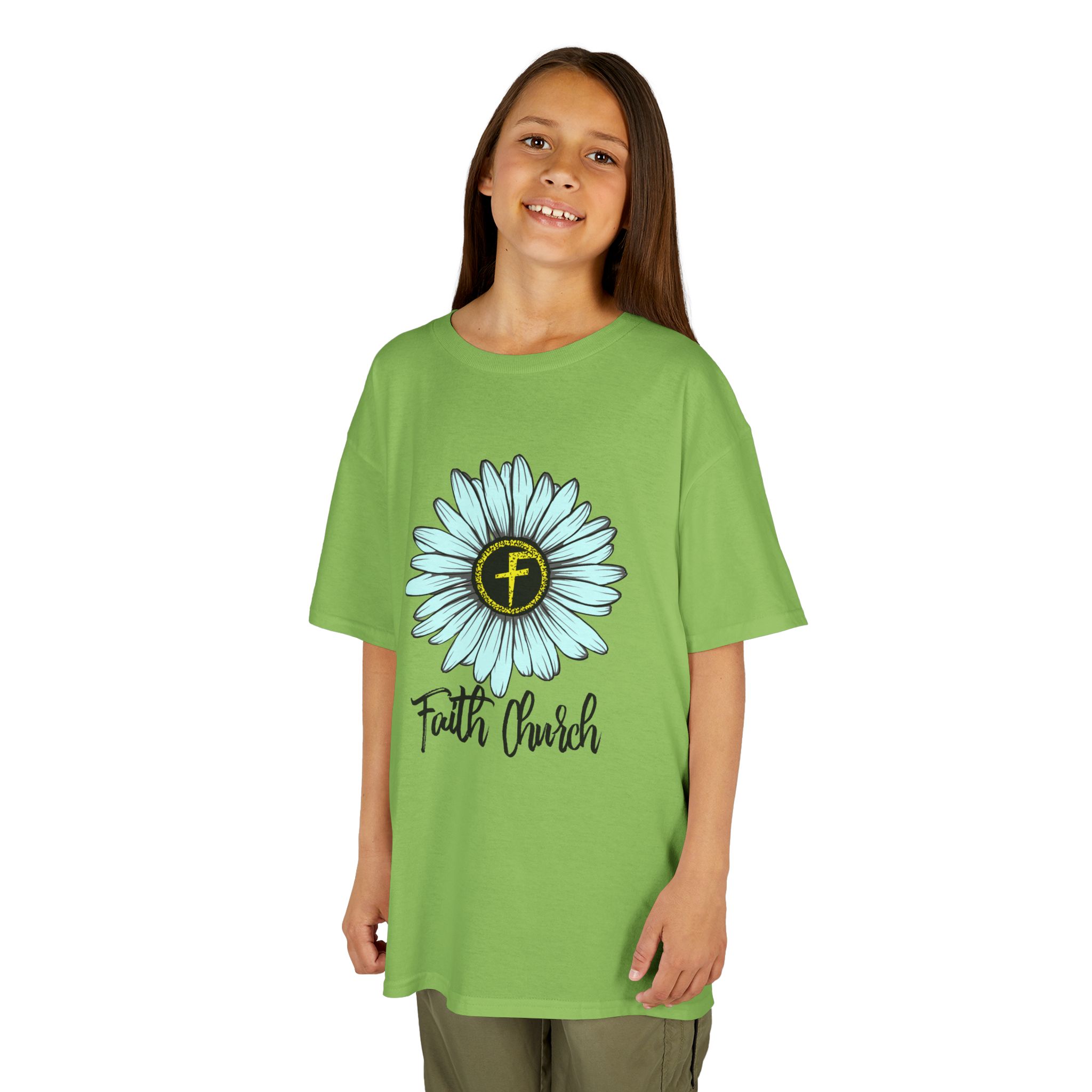 Kids Tee – Blue Daisy “Faith Overfear” Floral Christian Shirt - Image 15