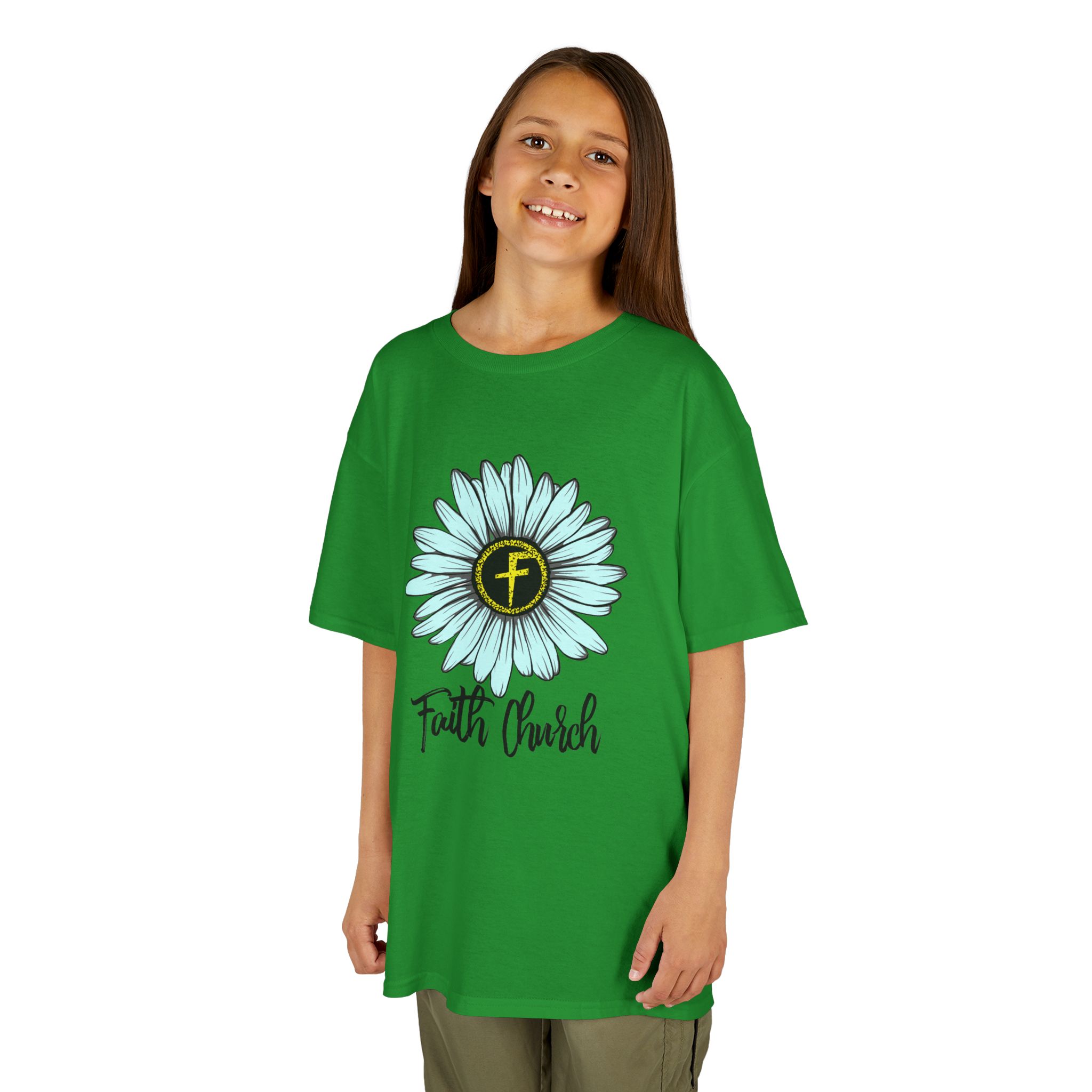 Kids Tee – Blue Daisy “Faith Overfear” Floral Christian Shirt - Image 19