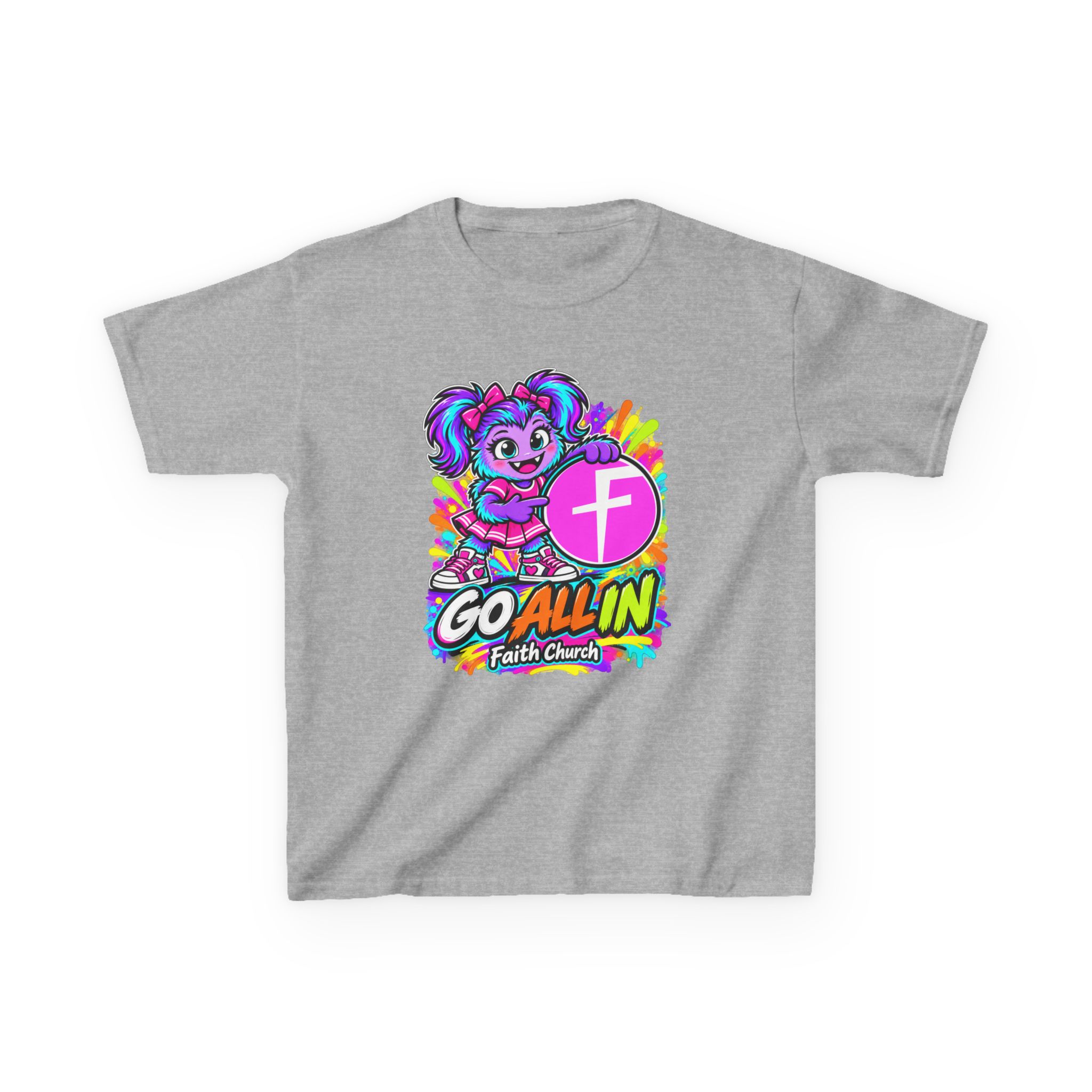 Kids T-Shirt — "Go All In" Faith Church Bright Mascot Design - Image 6