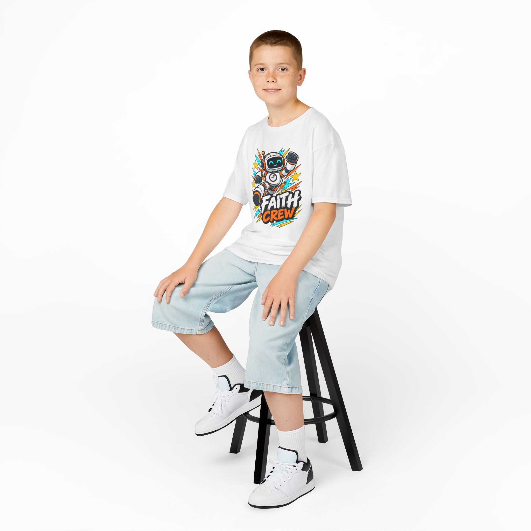 Kids' Faith Crew T-Shirt — Cute Robot Illustration Graphic Tee for Church & Sunday School - Image 3