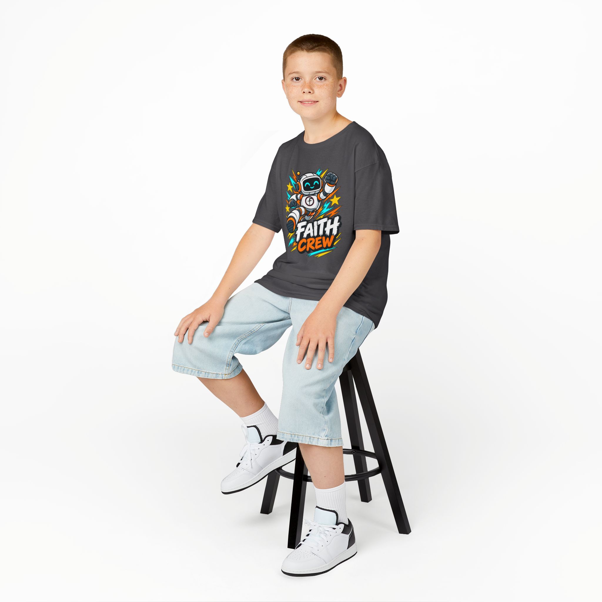 Kids' Faith Crew T-Shirt — Cute Robot Illustration Graphic Tee for Church & Sunday School - Image 33