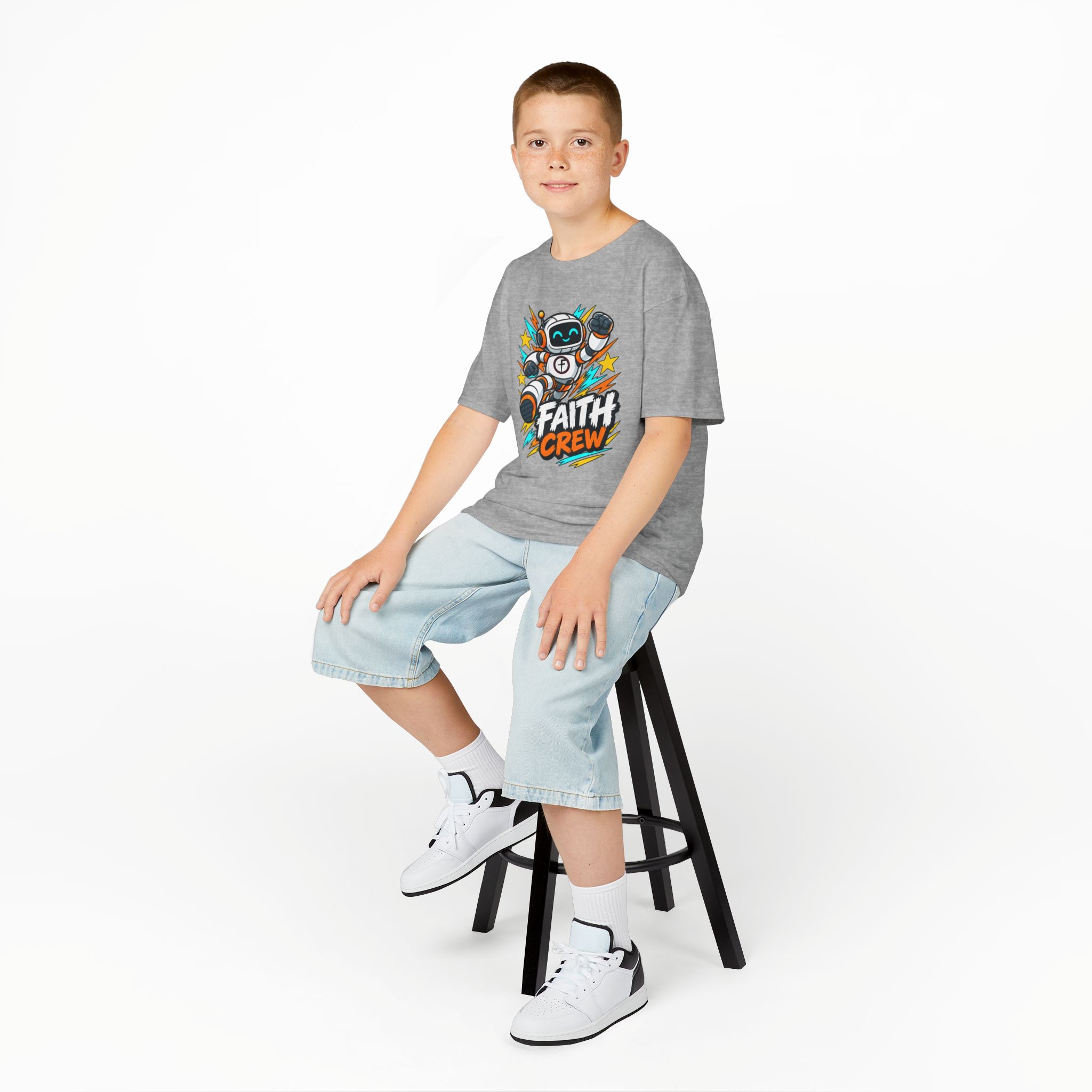 Kids' Faith Crew T-Shirt — Cute Robot Illustration Graphic Tee for Church & Sunday School - Image 13