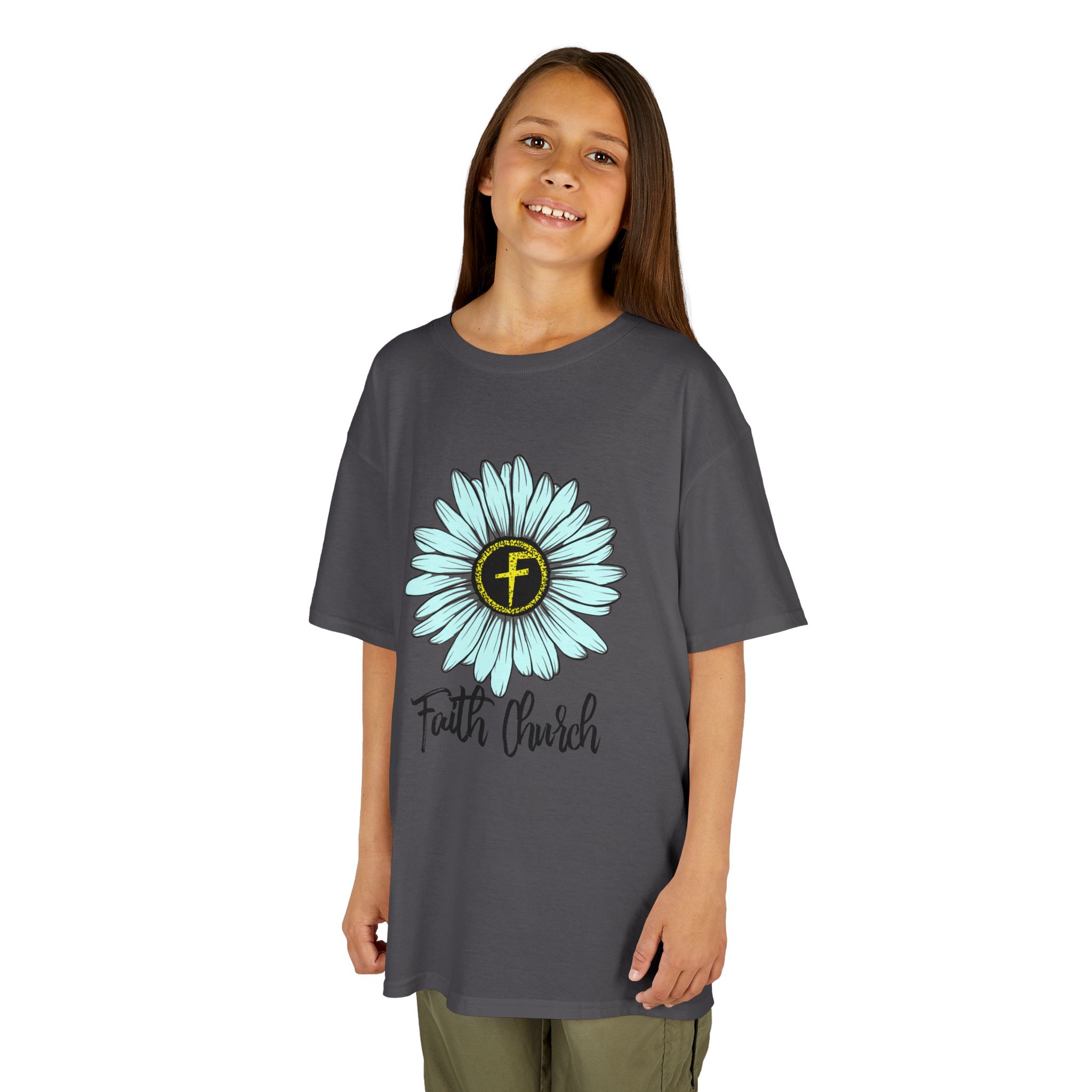 Kids Tee – Blue Daisy “Faith Overfear” Floral Christian Shirt - Image 35
