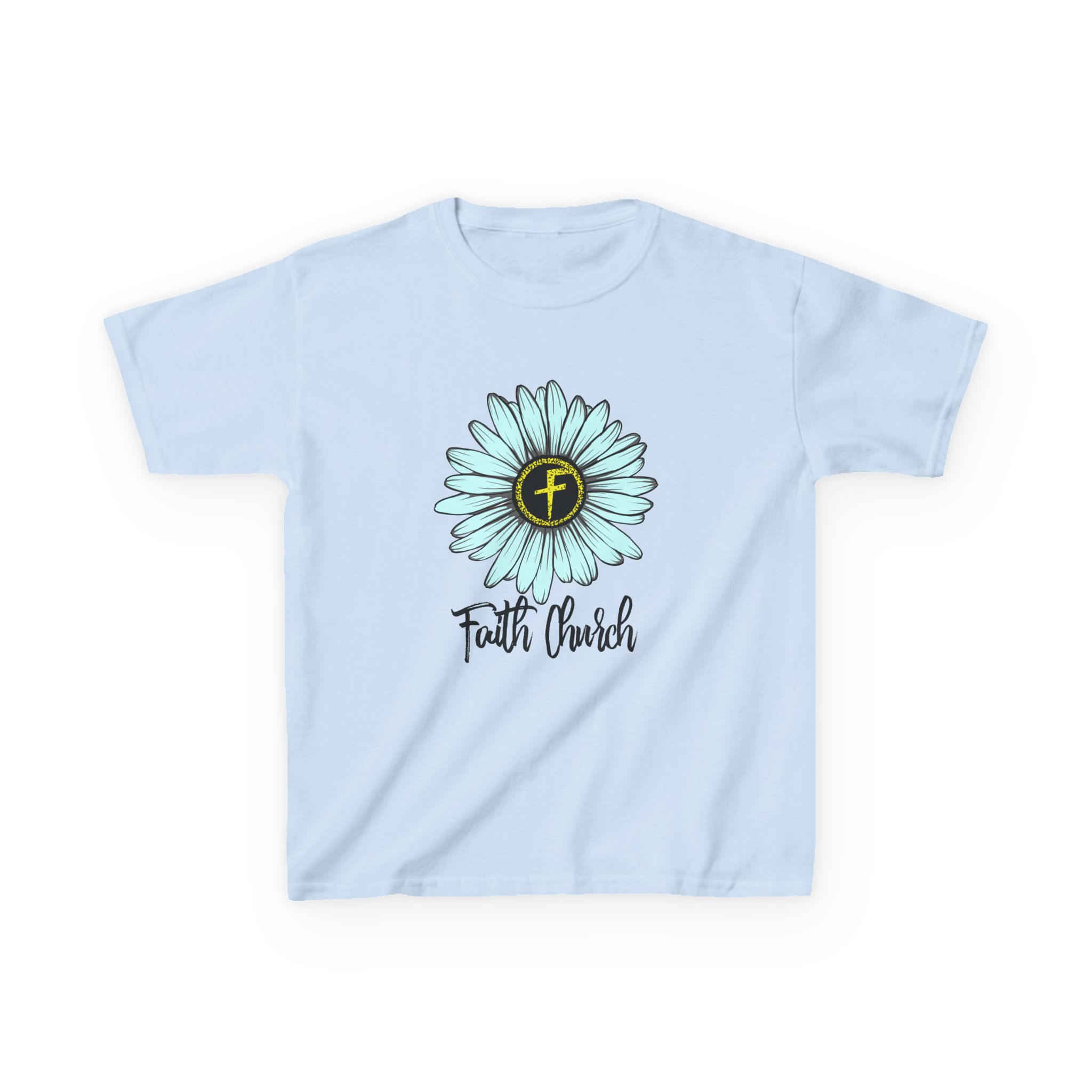 Kids Tee – Blue Daisy “Faith Overfear” Floral Christian Shirt - Image 25