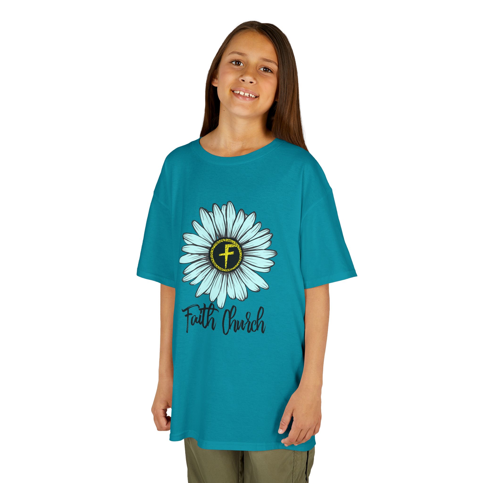 Kids Tee – Blue Daisy “Faith Overfear” Floral Christian Shirt - Image 23