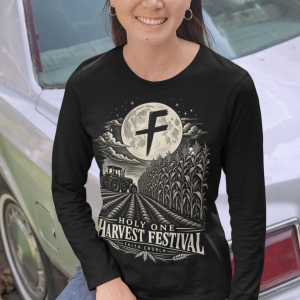 Harvest Festival Long Sleeve Tee — 'Holy One' Moonlit Farm Design